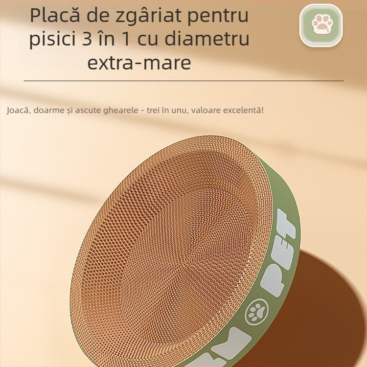 Zgârietor circular pentru pisici cu dispozitiv de îngrijire a unghiilor, placă groasă din carton ondulat, cușcă pentru lăbuțe, integrat și canapea anti-zgârieturi
