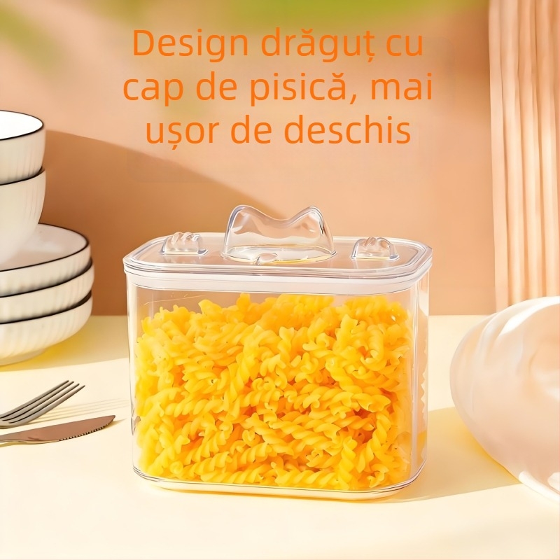 Cutie mare din plastic pentru depozitarea hranei pentru animale de companie (câini și pisici), transparentă, sigilată
