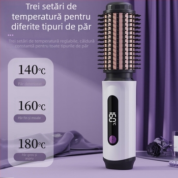 Ondulator fără fir și pieptene de netezire pentru păr, delicat cu părul, portabil, dual-use – netezire și bucle, încălzire ceramică turmalină