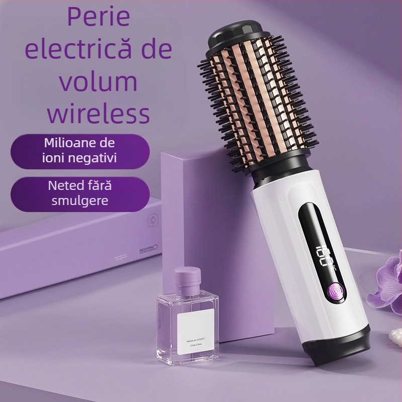 Ondulator fără fir și pieptene de netezire pentru păr, delicat cu părul, portabil, dual-use – netezire și bucle, încălzire ceramică turmalină