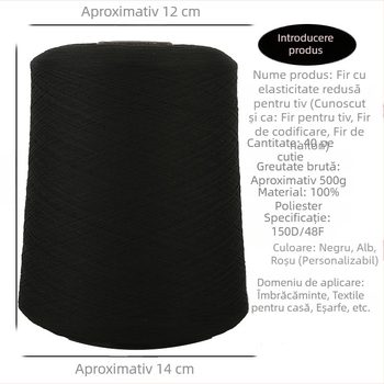 Fir de cusut poliester 150D cu elasticitate redusă, fir elastic 500 g, fir pentru overlock și tiv pentru textile de casă