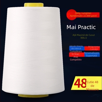 Ață de cusut din poliester, 500 g, negru și alb, pentru mașini de cusut, fir fin