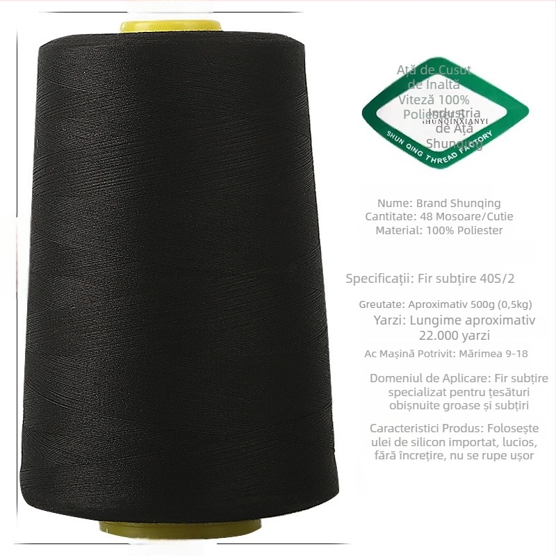 Ață de cusut din poliester, 500 g, negru și alb, pentru mașini de cusut, fir fin