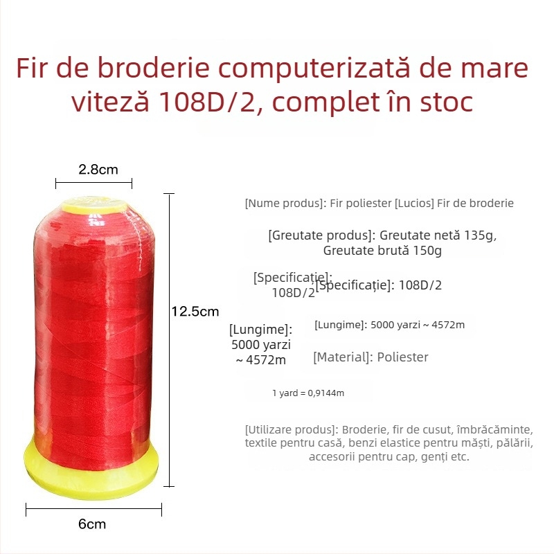 Fir broderie poliester 108D/2, pentru broderie la mașină și manuală