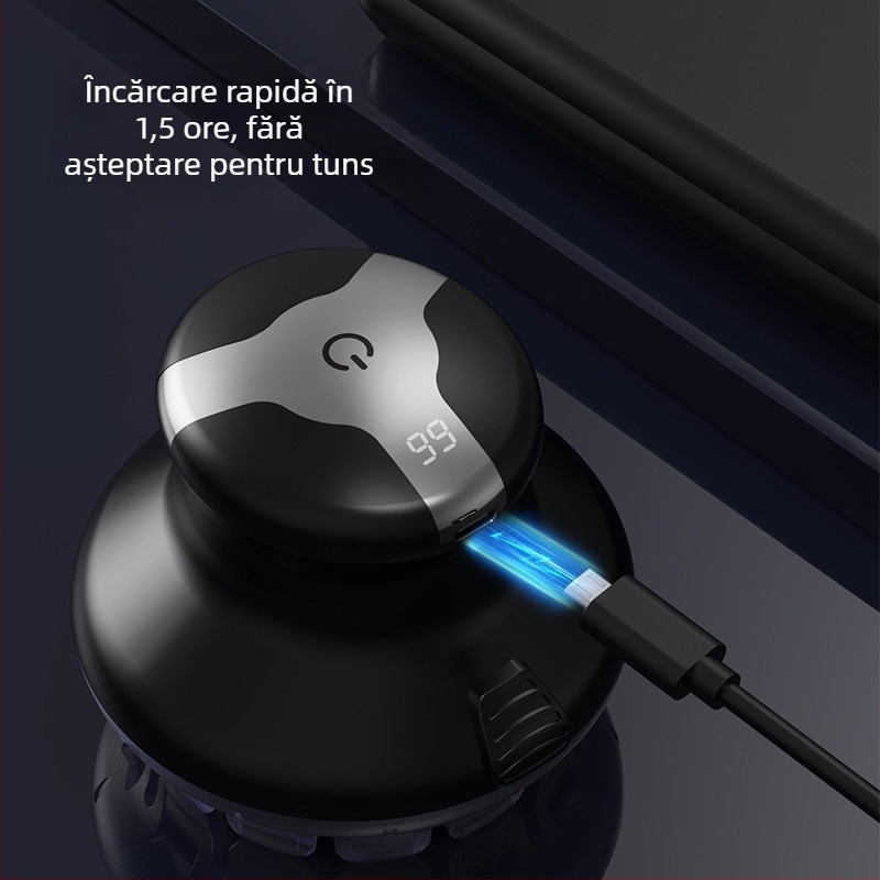 Foarfece electric de păr pentru bărbați, uz casnic, reîncărcabil, complet lavabil pentru corp, lamă din oțel inoxidabil, motor cu perii, baterie încorporată 1200–2000 mAh, design UFO pentru tunsoare