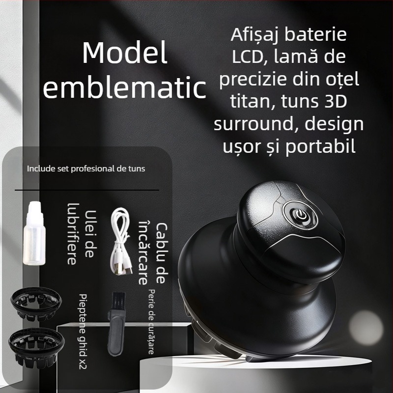 Foarfece electric de păr pentru bărbați, uz casnic, reîncărcabil, complet lavabil pentru corp, lamă din oțel inoxidabil, motor cu perii, baterie încorporată 1200–2000 mAh, design UFO pentru tunsoare