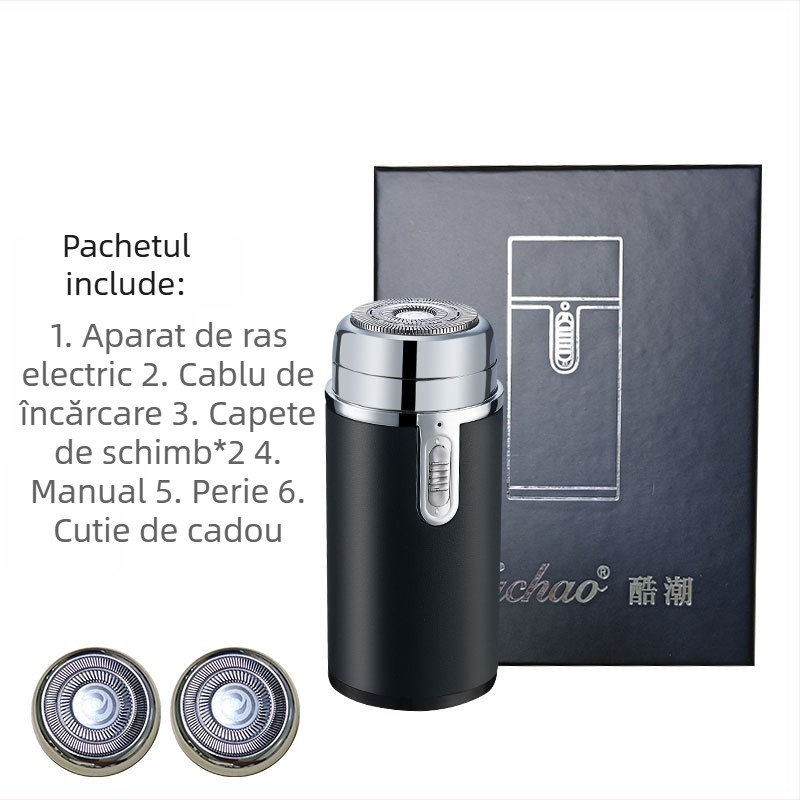 Aparat de ras electric pentru bărbați, cu două capete rotative, încărcare USB, pentru rasul capului
