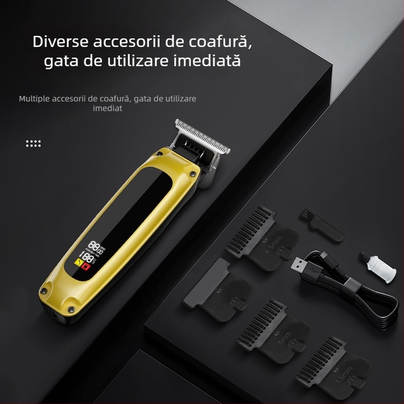 Mașină de tuns păr electrică pentru uz casnic și salon, încărcare USB, performanță mare, afișaj digital, lamă din oțel inoxidabil