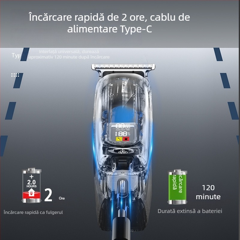 Mașină de tuns păr electrică pentru uz casnic și salon, încărcare USB, performanță mare, afișaj digital, lamă din oțel inoxidabil