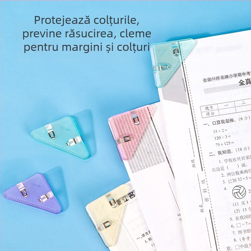 Deli QJ8530 Clip Triunghiular – Cleme de margine și Dosar triunghiular pentru elevi