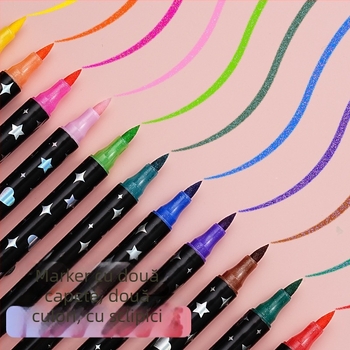 Set de markere glitter cu două capete și două culori pentru artă, desen și graffiti – markere acuarelă