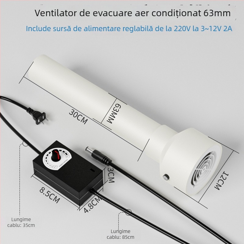 Ventilator de evacuare pentru ventilația aerului condiționat, găuri 75/63/50, dormitor mic, liniștit