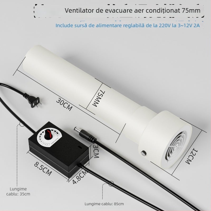 Ventilator de evacuare pentru ventilația aerului condiționat, găuri 75/63/50, dormitor mic, liniștit