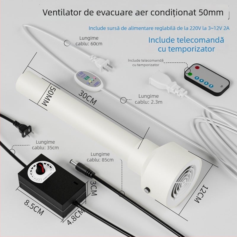 Ventilator de evacuare pentru ventilația aerului condiționat, găuri 75/63/50, dormitor mic, liniștit