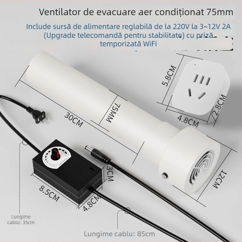 Ventilator de evacuare pentru ventilația aerului condiționat, găuri 75/63/50, dormitor mic, liniștit