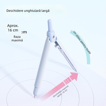 Deli compas metalic, tip stilou, pentru elevi din învățământul primar și gimnazial, design compact, cu grafit de rezervă
