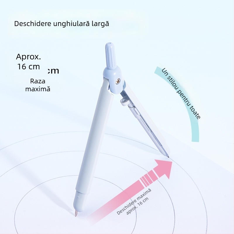 Deli compas metalic, tip stilou, pentru elevi din învățământul primar și gimnazial, design compact, cu grafit de rezervă