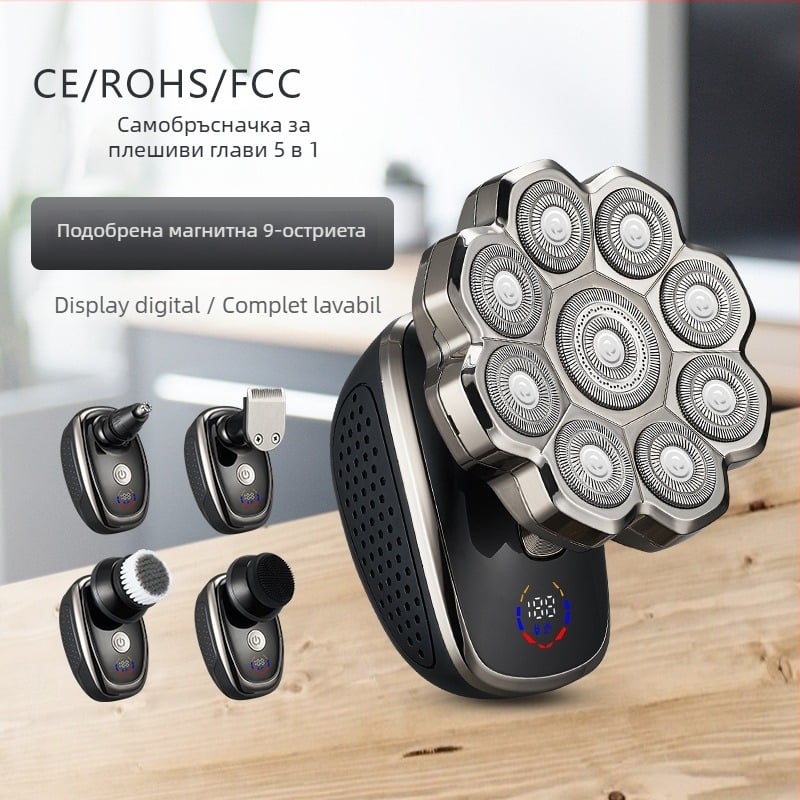 Nouă mașină de ras electrică cu capete magnetice 9D, complet spălabilă, cap rotativ, set 5 în 1