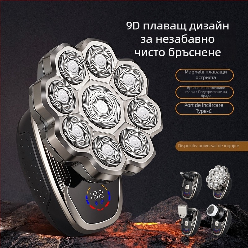 Nouă mașină de ras electrică cu capete magnetice 9D, complet spălabilă, cap rotativ, set 5 în 1