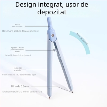 Deli compas metalic, tip stilou, mecanism de eliberare a vârfului, instrument profesional de desen, vârfuri de rezervă pentru geometrie și matematică