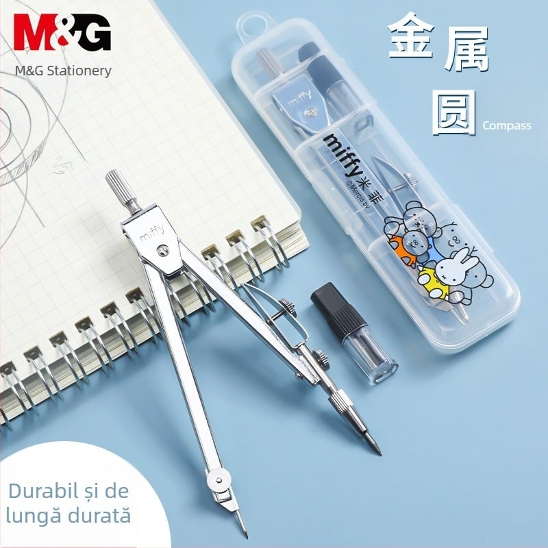 Set metal pentru desen: compas și riglă pentru elevi, multifuncțional, dimensiune mare