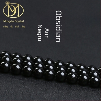 Mingdu Crystal mărgele rotunde din obsidian negru natural, libere și parțial finisate, cu accesorii