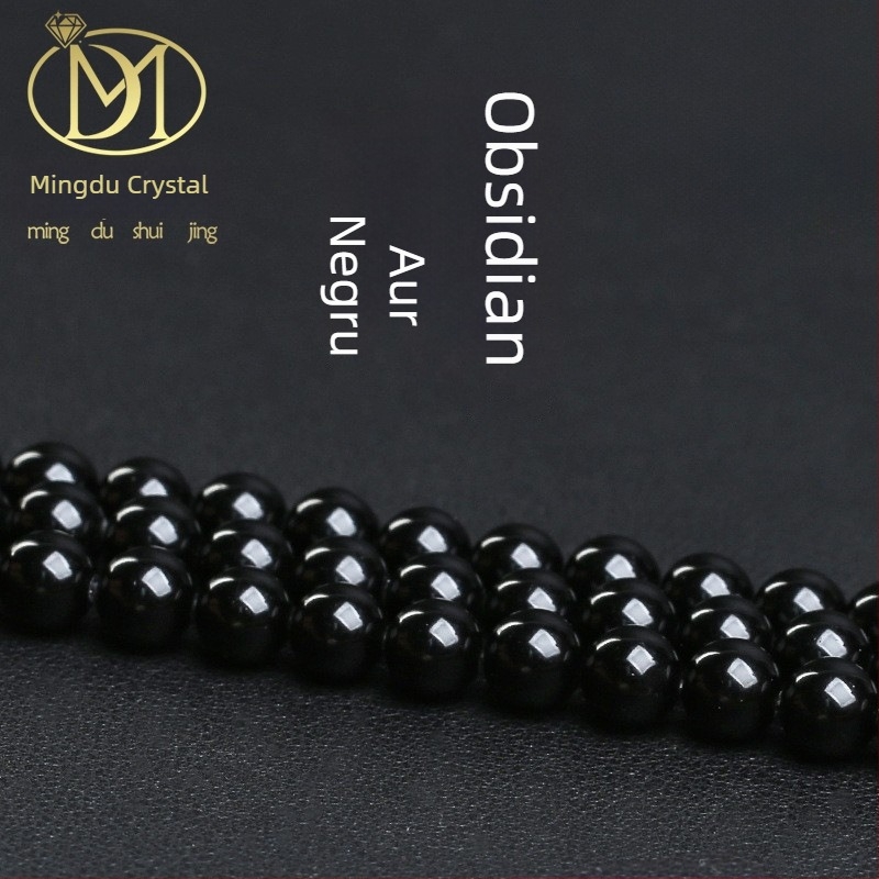 Mingdu Crystal mărgele rotunde din obsidian negru natural, libere și parțial finisate, cu accesorii