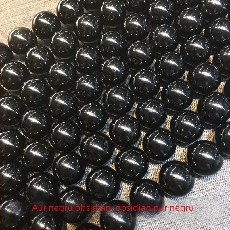 Mingdu Crystal mărgele rotunde din obsidian negru natural, libere și parțial finisate, cu accesorii