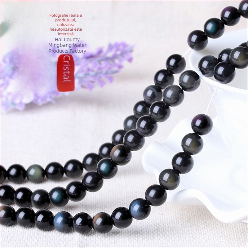 Mingdu Crystal mărgele rotunde din obsidian negru natural, libere și parțial finisate, cu accesorii