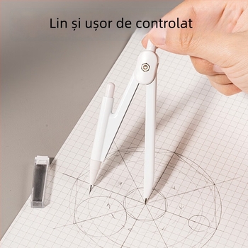 Set metal VC211 pentru compas, Deli – 8 piese, pentru desen și proiectare (compas, riglă, triunghi, transportor)