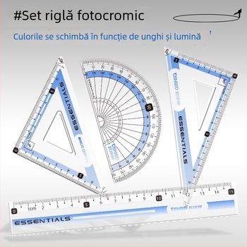 Set compas și riglă pentru elevi, din plastic, 9 piese, include compas, riglă și triunghi de desen