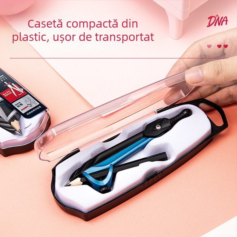 Deli 8644 set compas metalic cu creion, pentru desen, pentru elevi