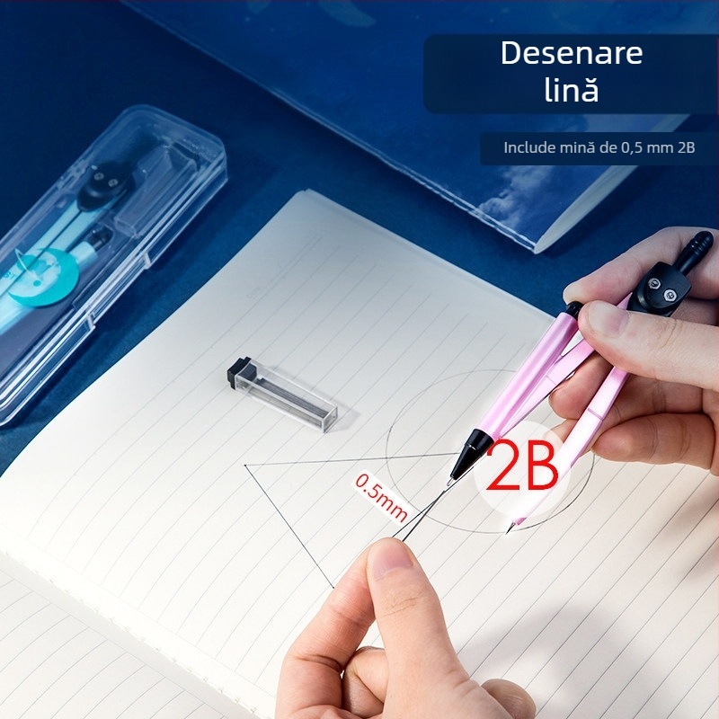 Deli 72154 Set de compase pentru geometrie pentru elevi – trasarea cercurilor cu rigla