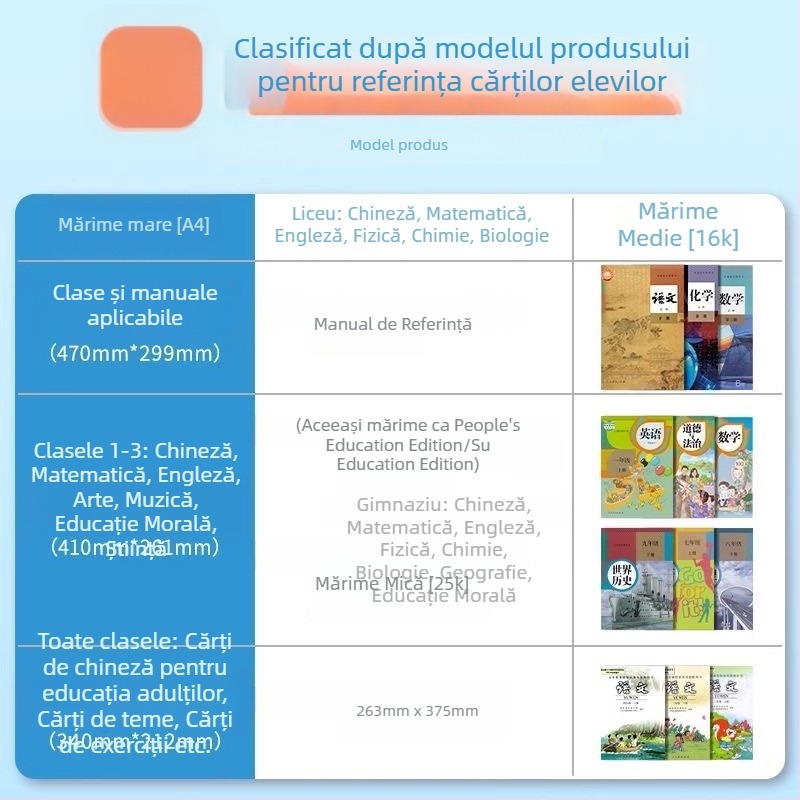 Husă transparentă pentru carte 16K pentru elevi din clasa întâi