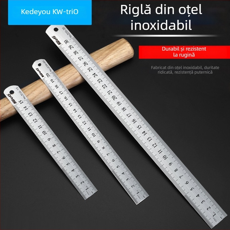 Rigla din oțel inoxidabil de 50 cm, scară dublă, pentru tâmplărie, birou și școală
