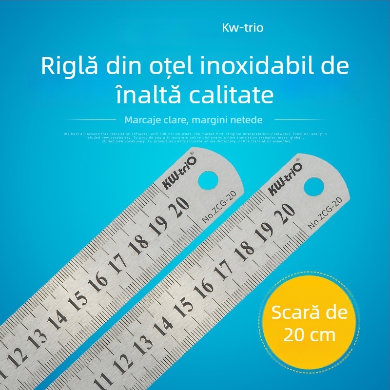 Rigla din oțel inoxidabil de 50 cm, scară dublă, pentru tâmplărie, birou și școală