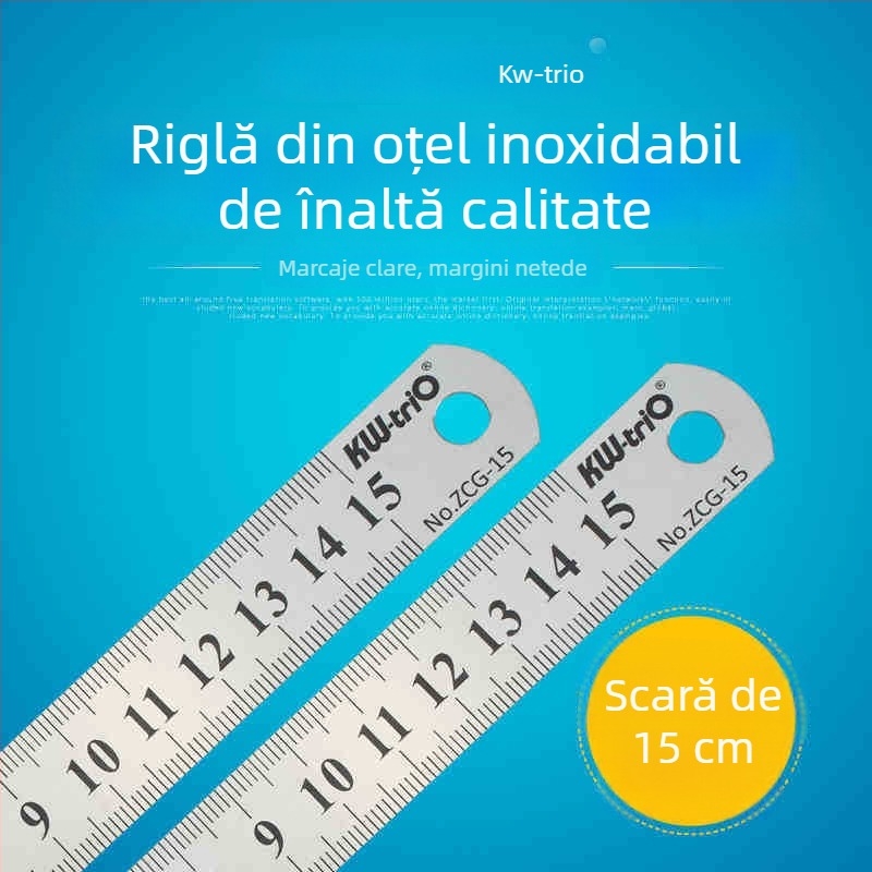 Rigla din oțel inoxidabil de 50 cm, scară dublă, pentru tâmplărie, birou și școală
