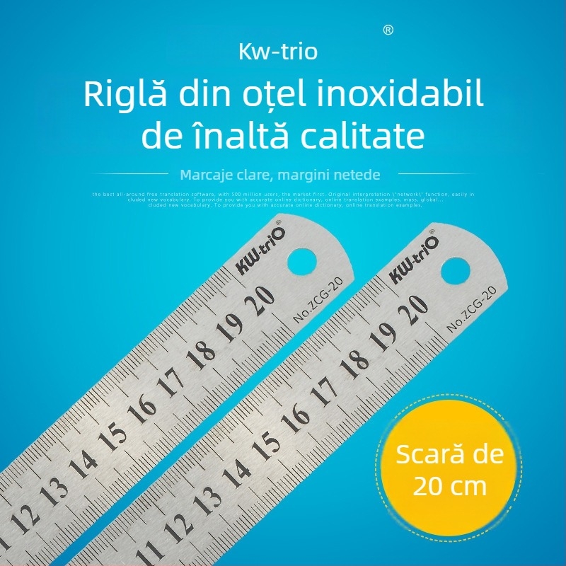 Rigla din oțel inoxidabil de 50 cm, scară dublă, pentru tâmplărie, birou și școală