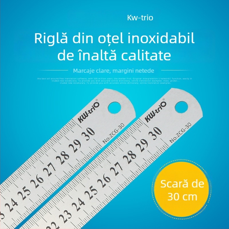 Rigla din oțel inoxidabil de 50 cm, scară dublă, pentru tâmplărie, birou și școală