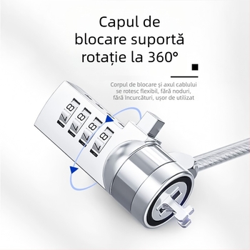 Xmm Xin Password Încuietoare 4 cifre pentru laptop cu cablu din oțel, protecție anti-furt, universal, portabil