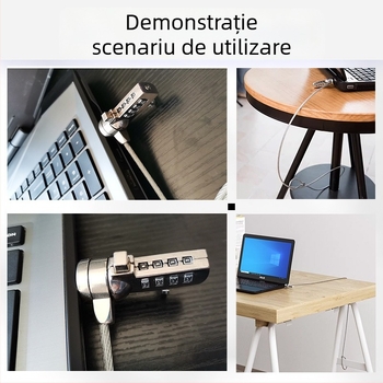 Xmm Xin Password Încuietoare 4 cifre pentru laptop cu cablu din oțel, protecție anti-furt, universal, portabil
