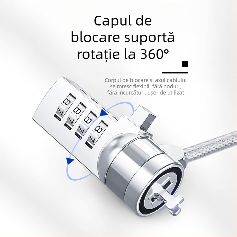 Xmm Xin Password Încuietoare 4 cifre pentru laptop cu cablu din oțel, protecție anti-furt, universal, portabil