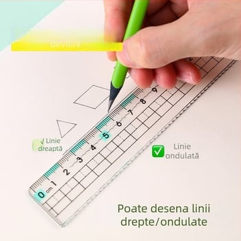 Set de 4 rigle de 20 cm, în husă cu închidere — include straight ruler, set square și protractor