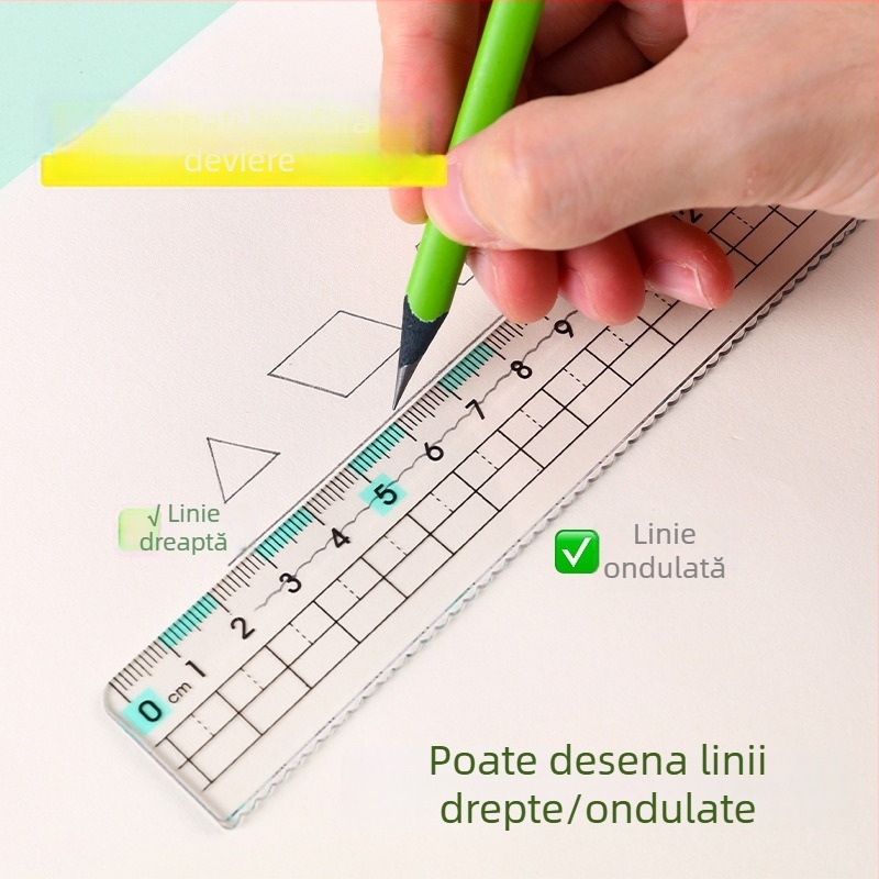 Set de 4 rigle de 20 cm, în husă cu închidere — include straight ruler, set square și protractor