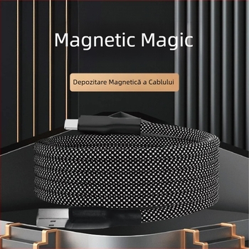 Cablu magnetic de încărcare și transfer date cu conectori Lightning și USB-C, cablu împletit, 0,5–1 m, încărcare rapidă pentru iPhone 15 și dispozitive Android