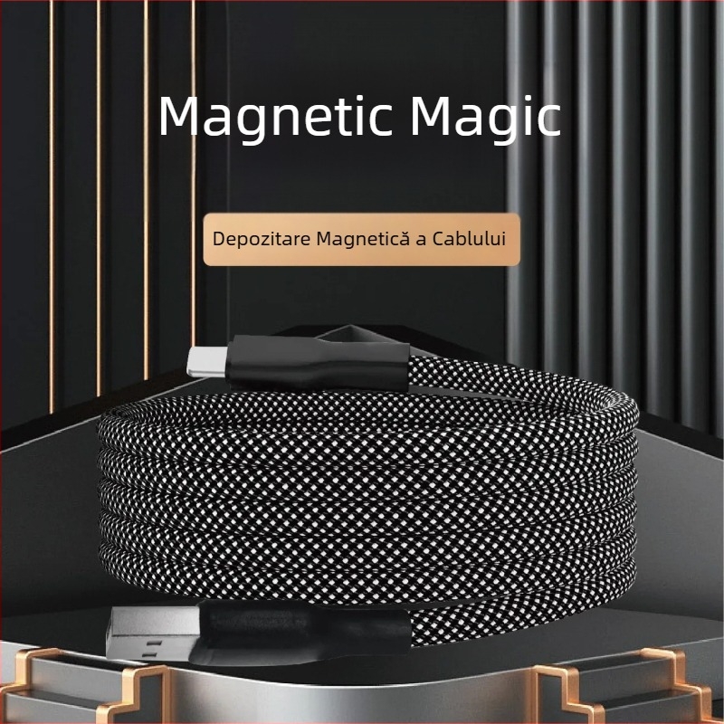 Cablu magnetic de încărcare și transfer date cu conectori Lightning și USB-C, cablu împletit, 0,5–1 m, încărcare rapidă pentru iPhone 15 și dispozitive Android