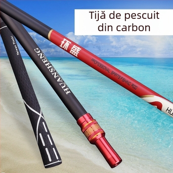 HUANSHENG Băț telescopic din carbon pentru plasă de pescuit, reglare poziționare, utilizare duală, ultra ușoară, 2,1 m