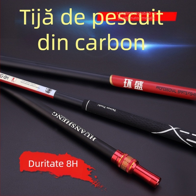 HUANSHENG Băț telescopic din carbon pentru plasă de pescuit, reglare poziționare, utilizare duală, ultra ușoară, 2,1 m