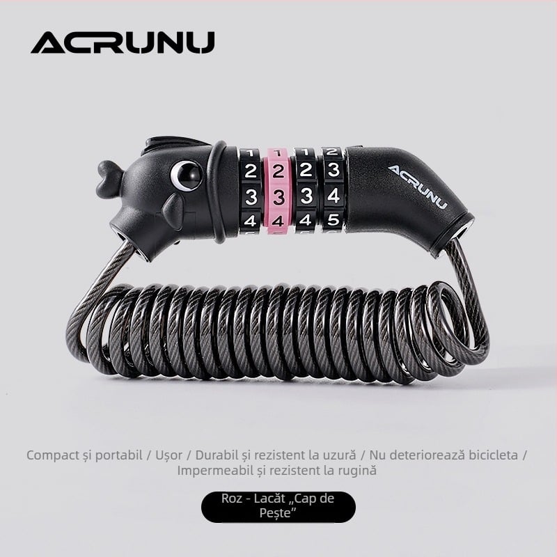 ACRUNU Încuietoare cu cod pentru bicicletă, cablu din oțel portabil pentru motociclete electrice – protecție antifurt