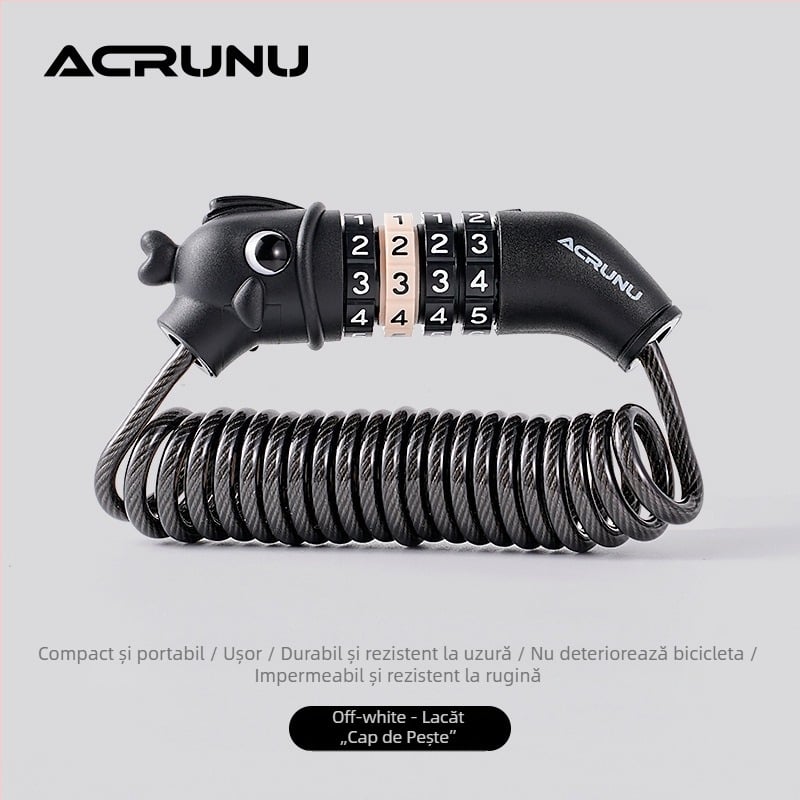 ACRUNU Încuietoare cu cod pentru bicicletă, cablu din oțel portabil pentru motociclete electrice – protecție antifurt